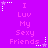 A static image with a bright purple background displays repeated text "I Luv My Sexy Friends" in light pink pixelated font, surrounded by white and purple star-shaped decorations.