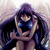 Anime-style character with long dark hair and blue top in a pose holding hands near face, displayed across three