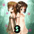 Pixelated anime-style icon of two female figures in a side-by-side pose with changing text below them.