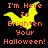 Yellow bat-shaped icon with orange text reading "I'm Here To Brighten Your Halloween!" on black background, showing two distinct animation states.