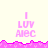 Pixelated pink text 'I LUV Aiec' on light background with jagged pink border, repeated across multiple