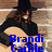 A pixelated image of a person with long brown hair wearing a black top hat and dark clothing, standing against a brick wall background.