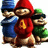 Pixelated image of three cartoon characters with one in red hoodie holding a green turtle shell, next to blue background text.