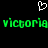 A black background features a white pixelated heart symbol above green pixelated text reading "victoria victoria".