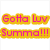 Pixelated text reads "Gotta Luv Summa!!!" above a floral design with orange-yellow petals and pink accents on beige background.