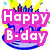 Pixelated birthday cake with pink frosting and candles, yellow burst background, and pink text reading 'Happy B-day' and 'To ME!' on separate
