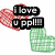 Animated buddy icon with red and green pixelated hearts, displaying text changes across frames.