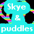Pixelated image with cyan text 'Skye & puddles' on top left, black text 'rox their' on top right, and green text 'sox off!' over a cartoon character's face.