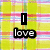 Yellow and pink plaid background with black text reading "I love you<3" in pixelated font.
