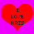 Two identical red heart shapes on a bright pink background with black text reading "I LOVE KRIS" inside each heart.