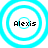 Four identical circular icons with cyan concentric rings and the text 'Alexis' in black pixelated font at center.