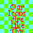 Red pixelated text reads 'Our Icons Are Like The' on a green and light blue checkered background with visible pixelation and color bleeding.