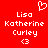Red background with white pixelated text and symbols: 'Lisa', 'Katherine Curley', '<3' below, and a heart symbol above.