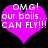 Two identical purple heart-shaped icons with white pixelated text reading "OMG! our bois.. CAN FLY!!!" against a black background.