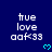 Blue background displays repeated white text 'true love aaf<33' with cyan hearts below each instance, arranged in three of three plus one at bottom left