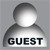 Pixelated grayscale icon shows a featureless head and shoulders silhouette with 'GUEST' text below, set against solid gray background.