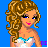 Pixel art contact sheet showing multiple frames of a doll character in a white dress with blue accents and curly brown hair, alongside repeated "Classy" text on blue and white backgrounds.