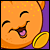 Animated orange character with closed eyes and open mouth, holding a lemon slice against purple background.
