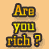 A 2x2 contact sheet of four animated frames showing the text "Are you rich?" in yellow pixelated font with black outlines on different solid backgrounds.