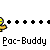 A contact sheet of 18 animated frames showing a yellow Pac-Man character in various running poses with black dots, arranged on a gray background.