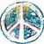Animated peace symbol with Earth imagery inside, transitioning to a zebra-striped background with 'PEACE' text, then to a heart and butterfly pattern.