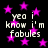 Black background with scattered pink stars and repeated white text reading 'yea i know i'm fabules' in a pixelated font.