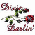 A static pixelated image features the text 'Gina' above a red rose with green leaves on a white background.