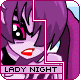 Pixelated anime-style character with purple hair and red lips, displayed in a of six identical frames showing no motion