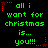 Green pixelated text on black background reads "all i want for christmas is... you!!!" with red star and dotted line accents, animated in a repeating cycle.