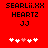 Red background with black pixelated text 'SEARLiI.XX', 'HEARTZ', and 'JJ' above five white plus signs, one pink plus sign in the middle.