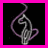 A two-frame contact sheet showing a pixelated animation of a stylized figure with purple outlines on black background and the text "goddess!" in gray pixel font on pink background.