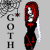 Pixelated character with red hair and black dress holding a white sword, standing next to vertical text reading 'GOTH' on gray background.
