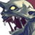 Pixelated static image of a cartoonish monster head with glowing eyes and sharp teeth, rendered in low-resolution 256x256 pixels.