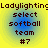 Yellow background with blue circular gradient containing text 'select softball team #7' in dark brown pixelated font, repeated four times in a