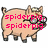 Pixelated pig with glasses and pink text overlays, showing sequential text changes