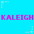 Bright cyan background with repeated pink 'KALEIGH' text and white star-shaped pixel art elements.
