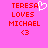 Pixelated text on pink background with red letters and white heart symbol, showing two states of animation.