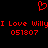 Red pixelated text and heart symbol on black background, repeated twice with identical content.