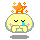 Pixelated yellow character with closed eyes, blue tear, pink cheeks, and orange star on head; two versions show different hand positions.