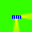 Four blue rectangular blocks with yellow gradient beams connecting them in a square formation on a solid green background.