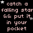 Pixelated text repeats 'catch a falling star && put it in your pocket' with animated stars on black background.