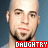 A 2x2 contact sheet of four animated frames showing a bald man with facial hair against blue and gray backgrounds, each frame featuring the text "DAUGHTRY" in different colored pixelated fonts.