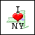Pixel art icon showing 'I' above a red heart and 'NY' below, with green map outline of New York state behind the text.