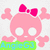 Pixelated pink skull with white eyes and a pink bow, surrounded by pink bones, with green and blue text reading 'AngieG3' below.