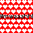 Red background filled with white heart shapes, two horizontal black text strips reading "HmwaahhHmwaahh" across the middle.