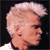 Pixelated static image of a person's head and upper neck in profile view with light-colored hair against dark background.