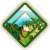 Pixelated diamond-shaped icon with green border, light blue triangular mountain peak, white snow cap, and green terrain with orange and white patches.