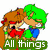 Pixelated cartoon characters in a with text overlays, featuring green-haired and brown-haired figures, a heart symbol, and multiple text phrases