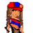 Pixelated character with long brown hair wearing red and blue cap, red top with blue stripe, black pants, and black wristbands.