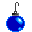Two pixelated spherical ornaments with hooks, one blue with light blue highlights, the other black with light blue highlights, against a gray background.